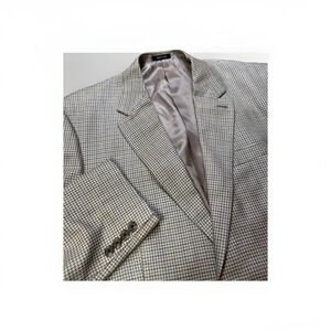 Ralph Lauren Blazer Men 42 L Long Tan Houndstooth Silk 2 Button Sport Coat LRL